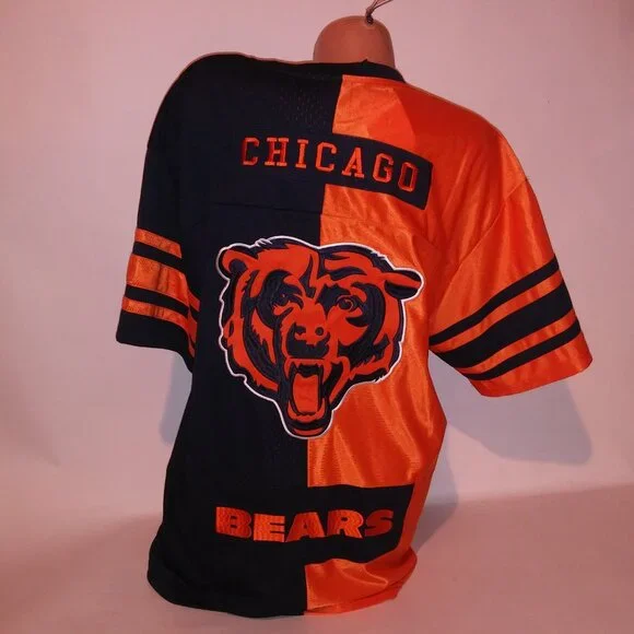 Chicago Bears Jersey NFL Football Mens Navy Blue Orange 50/50 Short Sleeve Crew - Picture 11 of 16